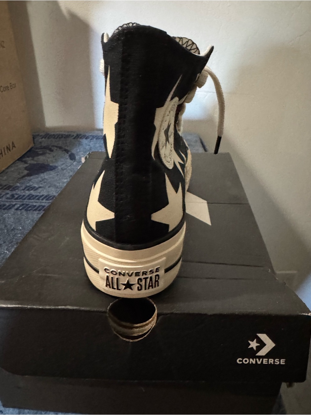 Converse Black High Top Sneakers with White Stars - Picture 3 of 4
